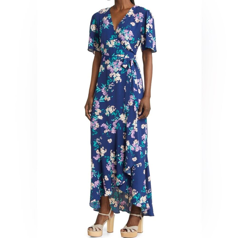 CHELSEA28 Women’s Print Wrap Dress - Navy Floral Sz XXS